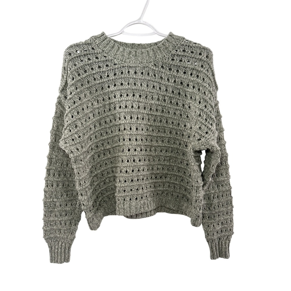 Lou & Grey Sage Green Open Stitch Pointelle Sweater Womens Small‎ Cottage Boho